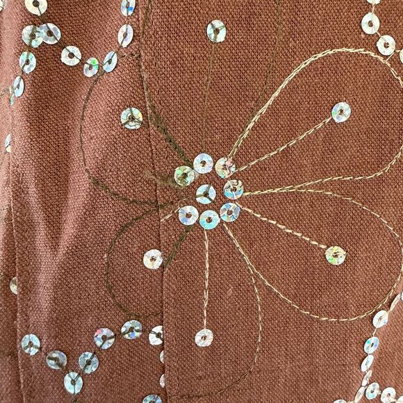 Roper Sequin Daisy Floral Brown Country Western Button Down Shirt Sparkle Size L - Picture 9 of 10